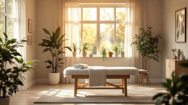 Warm professional chiropractic adjustments office interior with natural light and a calm welcoming atmosphere